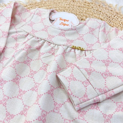 Conj. Batinha Manga Longa Ursinhos e Calça Legging - Areia e Rose